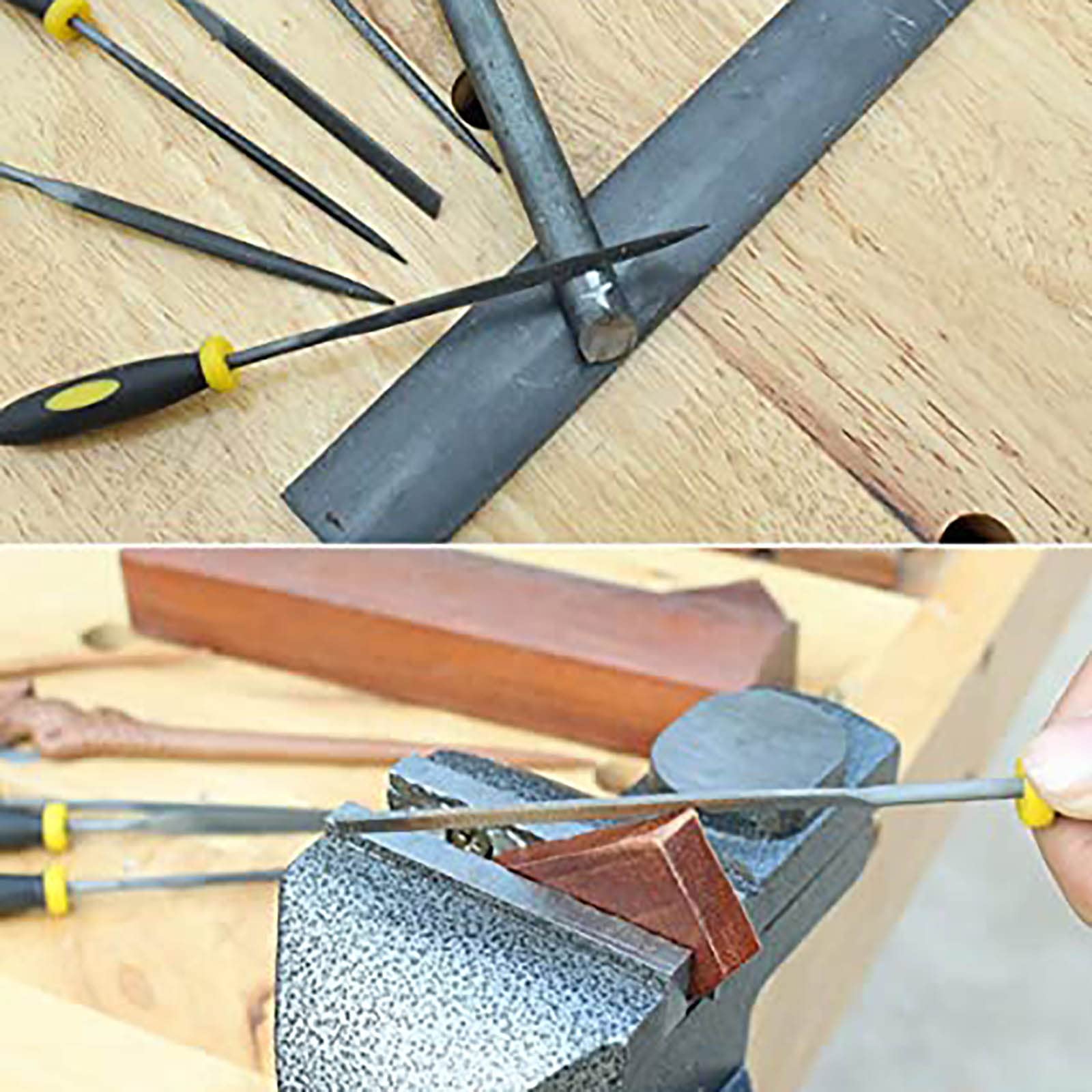 Juegos de herramientas manuales, juego de limas de aguja de 10 piezas, kit de limas de acero al carbono con mango, juegos de herramientas de escofinas de madera y metal for metal, carpintería, vidrio,