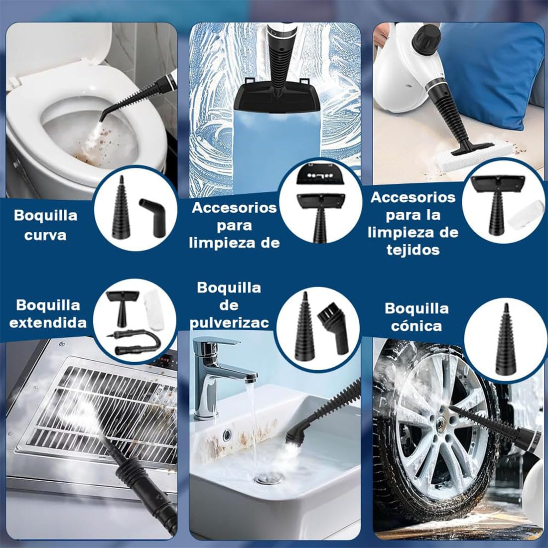2026 Nuevo Vaporeta Limpieza Hogar Móvil, 1050w Vaporeta De Mano Potente Con Bloqueo De Seguridad Y 9 Accesorios, Limpiador a Vapor Portátil Presurizado Para El Baño, Ventanas, Cocina (Gris)