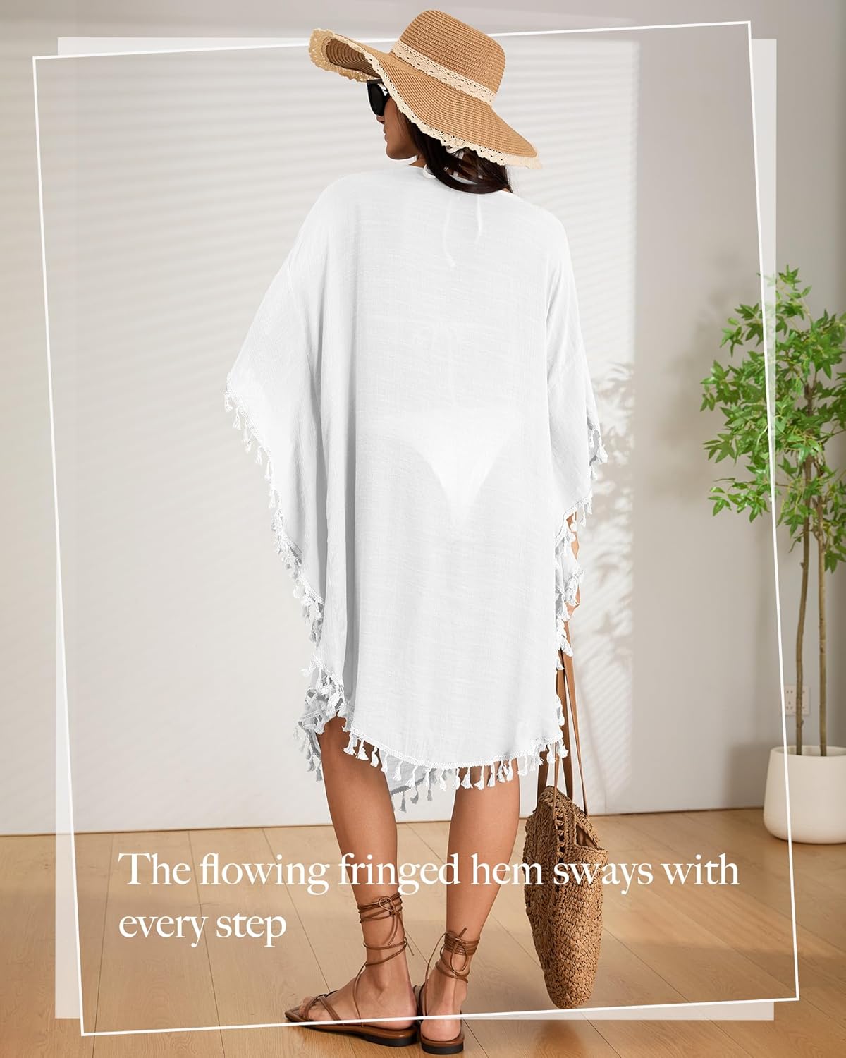 Oakgarden Women's Swimsuit Coverup Crochet Chiffon Tassel Cover Ups Dress Summer Swimwear Beach Lace Pullover Bathing Suit