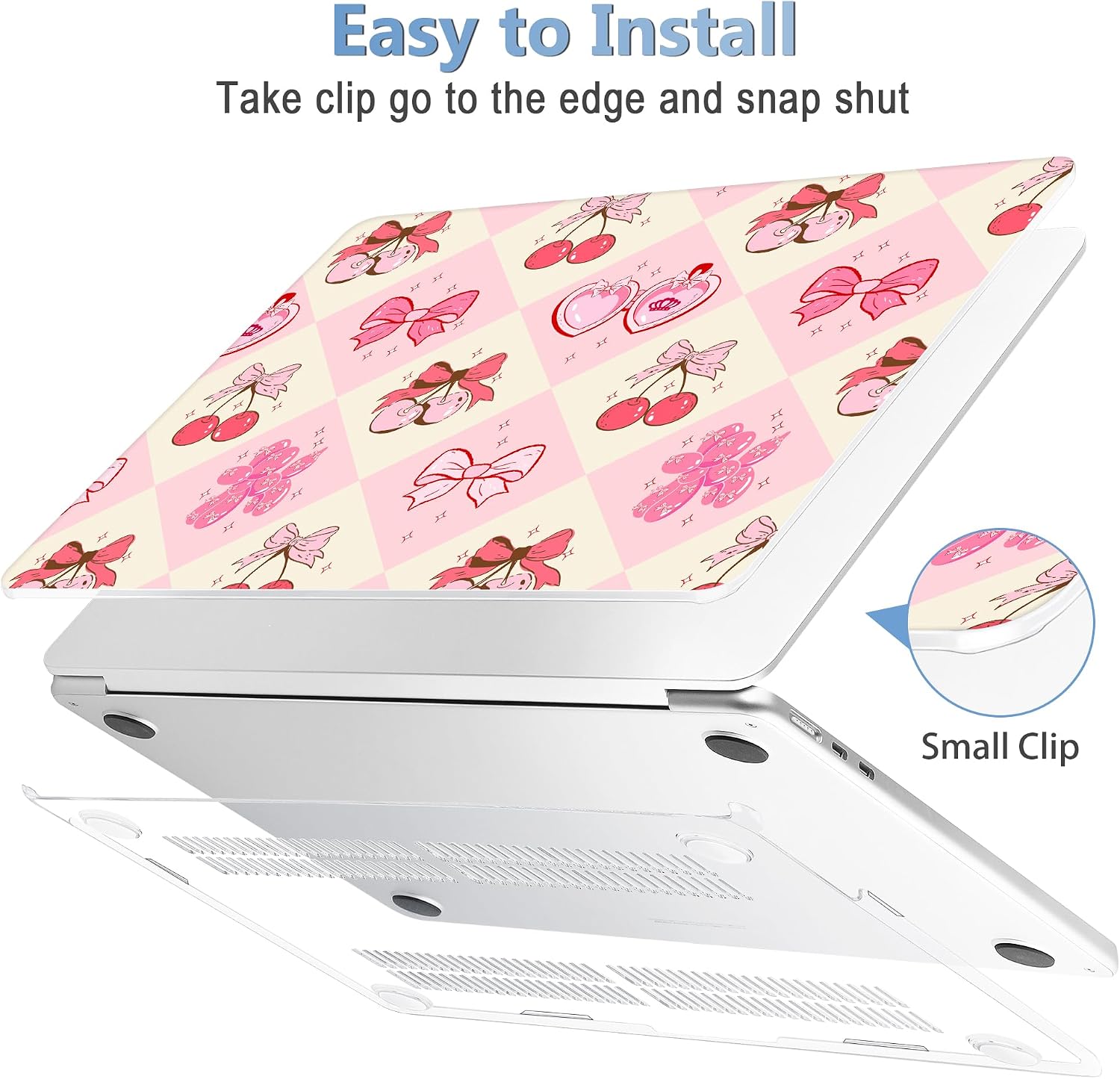 Mektron Case for 2026 MacBook Air 15 INCH M5 A3448 Compatible with M4 A3241 /M3 A3114 /M2 A2941 Printed Plastic Hard Shell Cover with 15.3" Liquid Retina Display Touch ID- Cherry with Bows