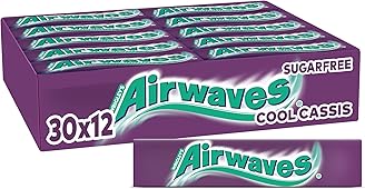 Airwaves Kaugummi | Cool Cassis | Frischer Atem | Lila, zuckerfrei | 30 Packungen | 30 x 12 Dragees