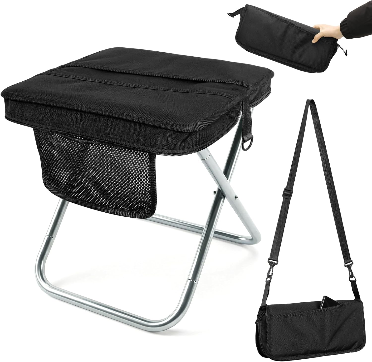 Camping Stool with Shoulder Strap,Ultralight Collapsible Handbag Style Stool,Pocket Portable Chair for Camping Travel Fishing Hiking Beach Backpacking Gardening Picnics-XL(Black)