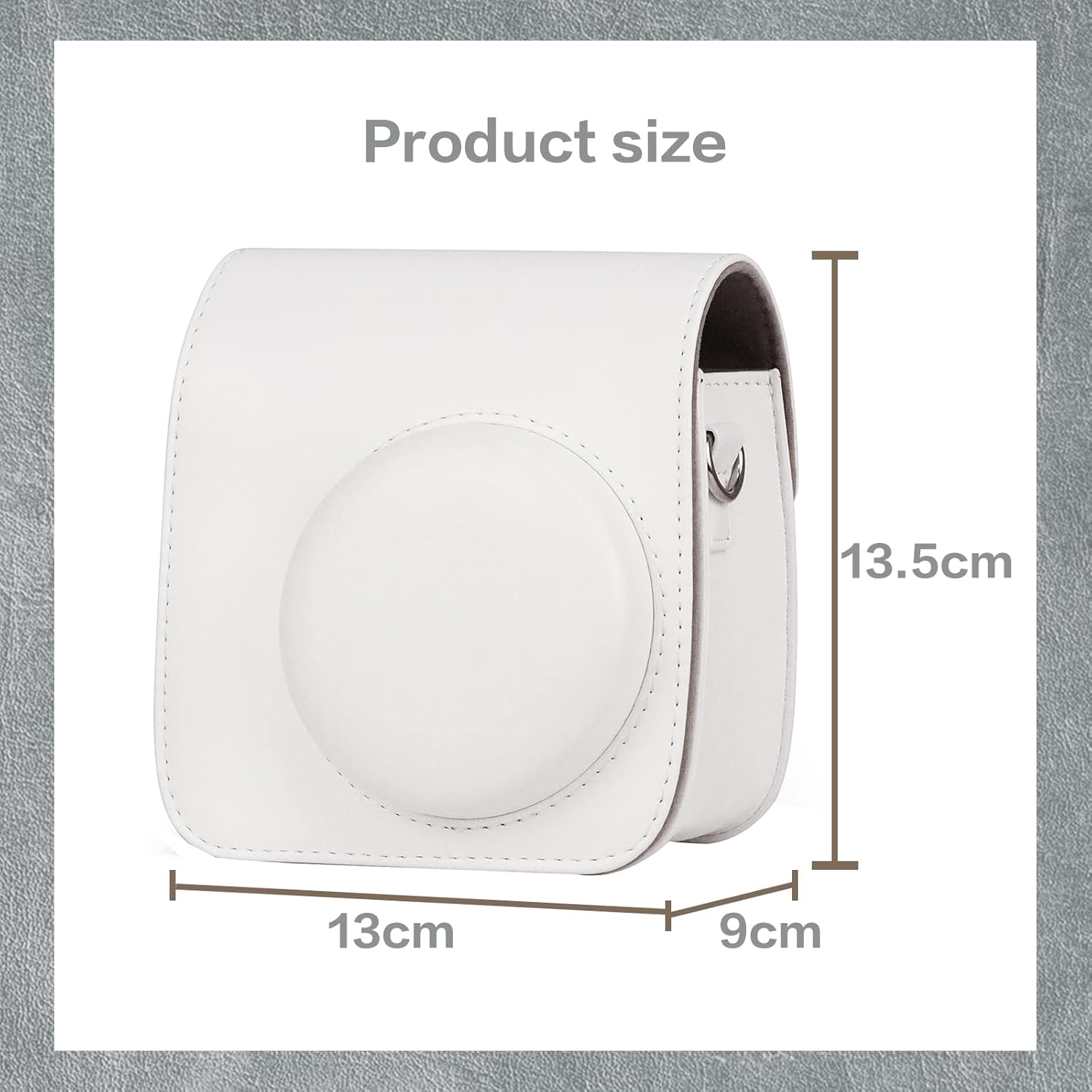 MUZIRI KINOKOO Camera Protective Case Compatible for Fuji Instax Mini 7+ / Mini 7 Plus Instant Camera - PU Leather Case with Adjustable Strap - White