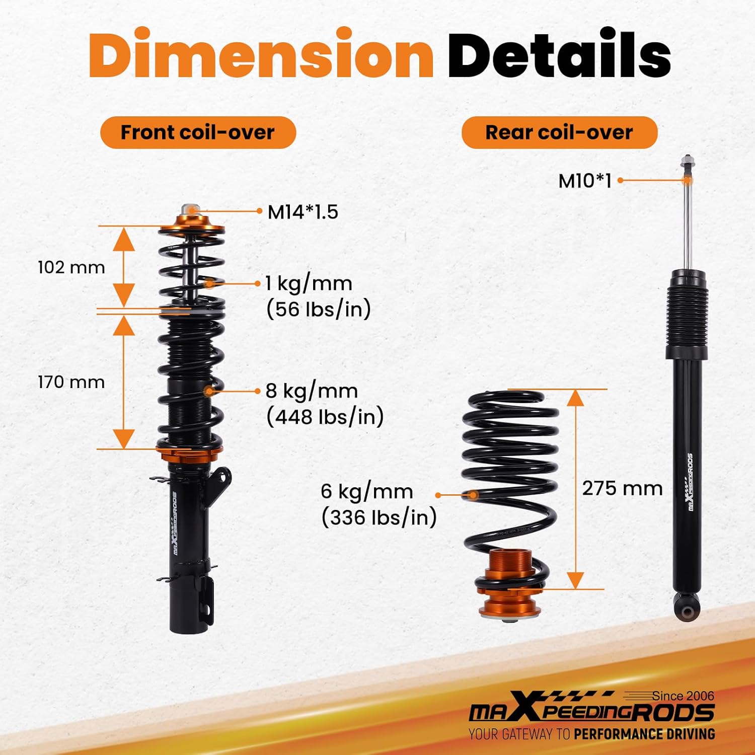 maXpeedingrods Coilovers for VW Golf MK4 FWD 1997-2007, for VW Beetle FWD 1998-2010, for VW Jetta MK4 1999-2005, Height Adjustable CoiloversSuspension Kits, Upgraded Series Lowering Kit, Black