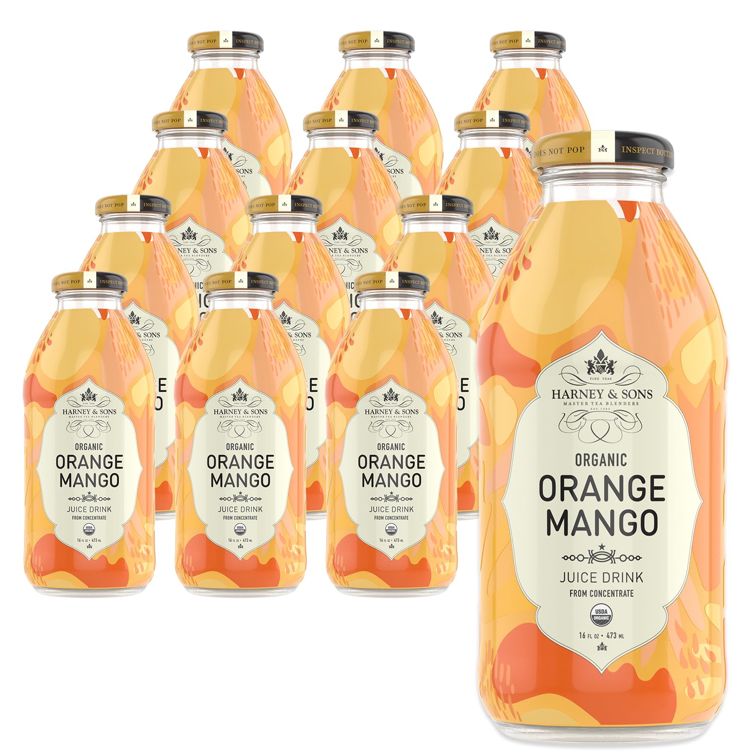Harney & Sons Organic Orange Mango Juice Drink, Glass Bottles, 16 Fl Oz (Pack of 12)
