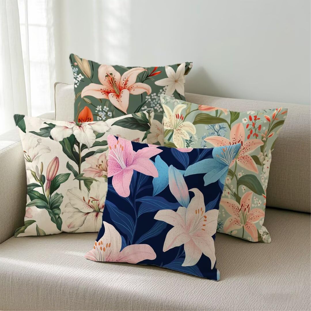 Fundas Cojines 50x50 cm Exterior Cojines Bohemia Fundas de Almohada Juego de 4, Cuadrados Funda Cojin Lirio Almohadas con Cremallera, Sofa Cama Decorativos para Hogar, Jardín, Salón y Dormitorio Ym37
