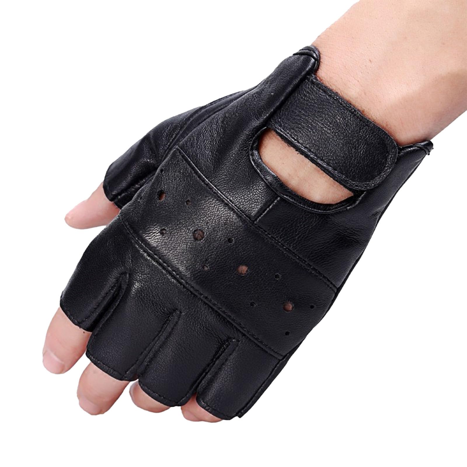 Skórzane rękawiczki bez palców, czarne, skórzane rękawiczki męskie, półpalce, unisex, punkowy kostium dla mężczyzn i kobiet, Cosplay, rękawice dla kierowców samochodów, czarny, m