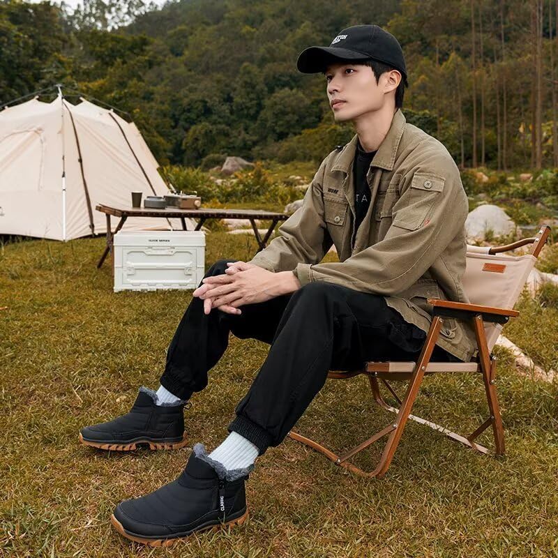 Mens Snow Boots Mens Winter Boots Mens Winter Trekking Snow Boots Waterproof Fur Lined Warm Winter Boots Men Zipper Snow Ankle Shoes Outdoor Anti-Slip Lightweight Hiking Boot - Image 8