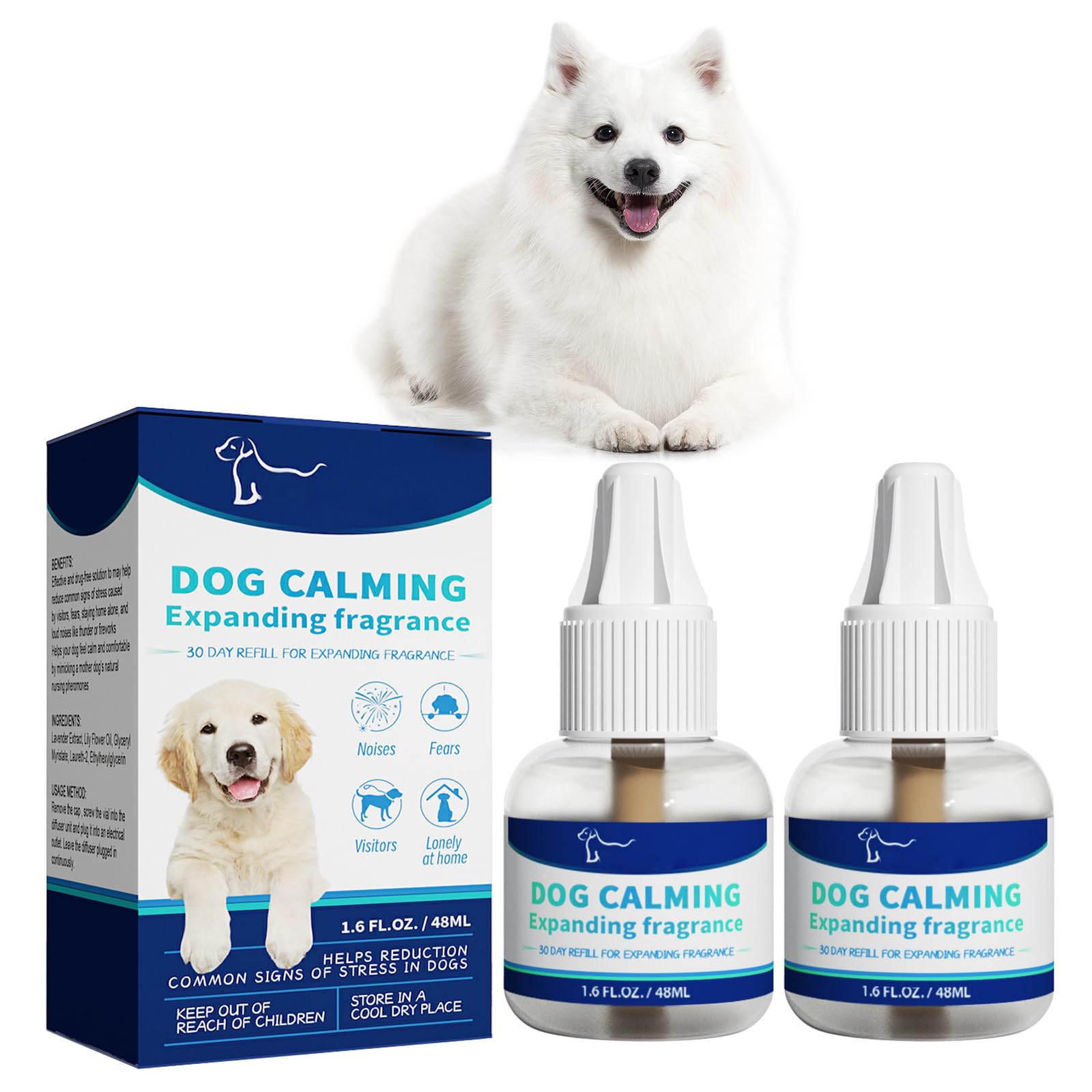 Dymeist2 Pack Calming Diffuser Refill for Dogs, Dog Pheromones Calming Diffuser Refills, Pheromone Calming Solution for Dogs, Dog Calming Pheromone, Dog Calming Expanding Fragrance