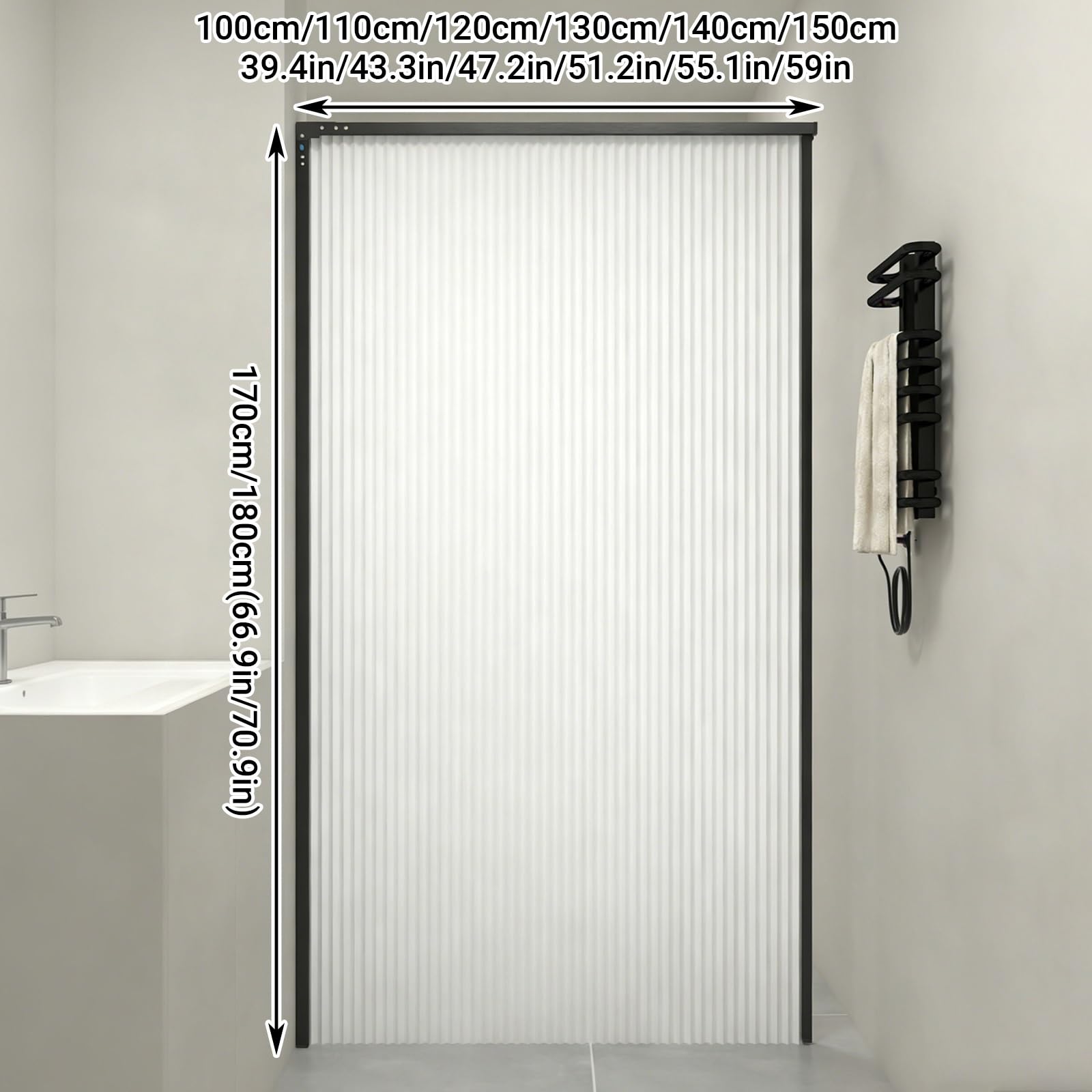 Cortina de ducha plegable invisible para baño, diseño de ahorro de espacio con estante, se adapta a huecos, 140 x 180 cm