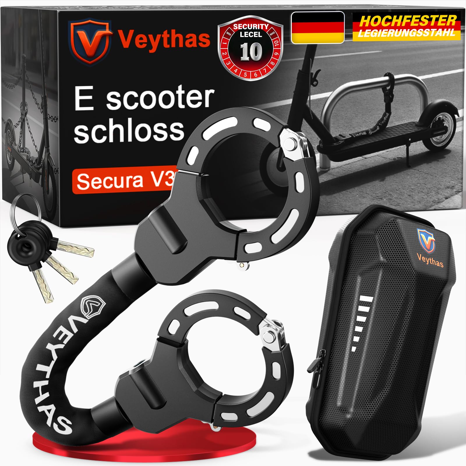 E Scooter Schloss mit Tasche - maximale Sicherheit mit schloss für e scooter,8mm handschellenschloss,90cm e-scooter schloss,Hochfeste Legierungen e roller schloss,für Scooter,Roller