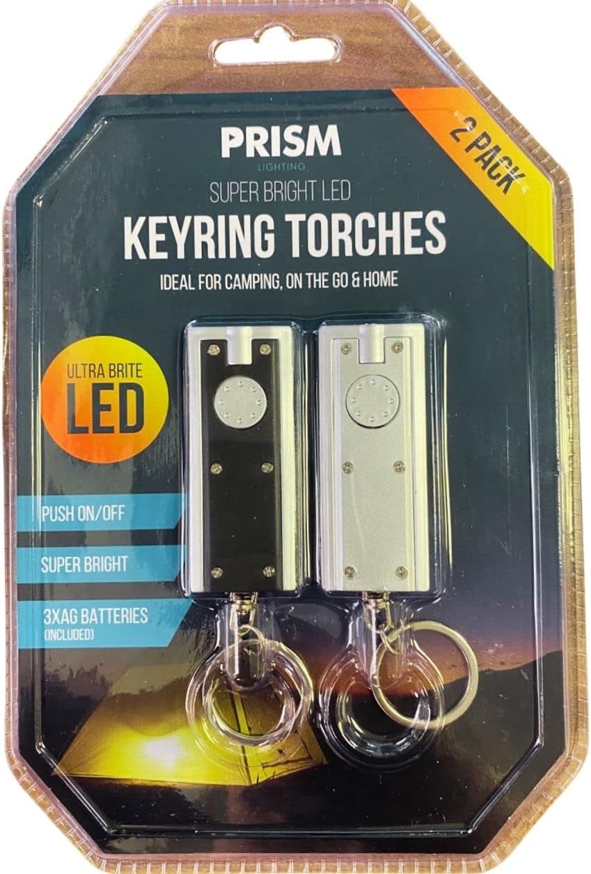Super Bright LED Keyring Metal Torches, 9.5cm x 2.5cm x 0.7cm (2 Pack) - Battery Operated, 100,000 Hours Lifespan, Ideal for Camping & Everyday Use