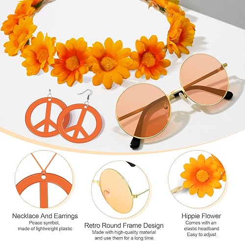 Miniatura 3 de Accesorios de disfraz hippie para niña de los años 60 y 70