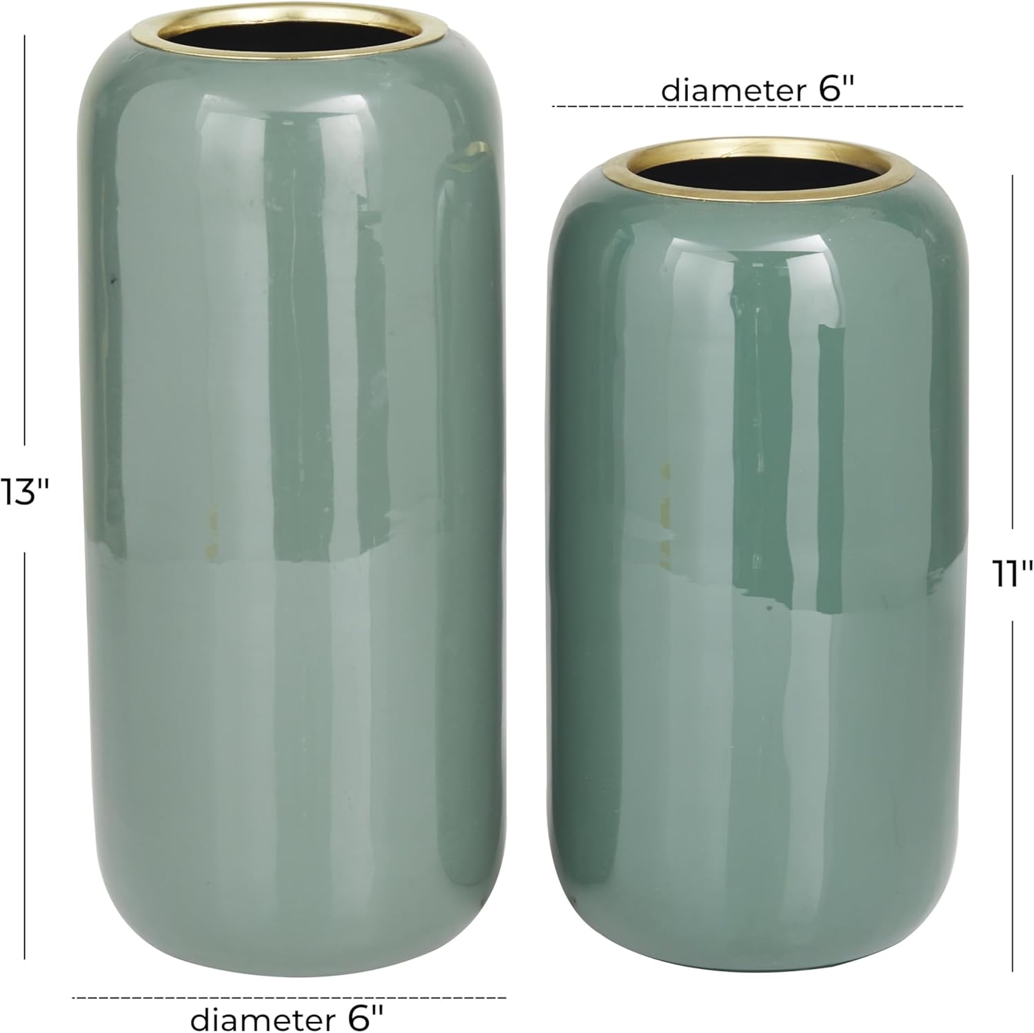Deco 79 Metal Decorative Vase Centerpiece Vases, Set of 2 Flower Vases for Home Decoration 13", 11"H, Green