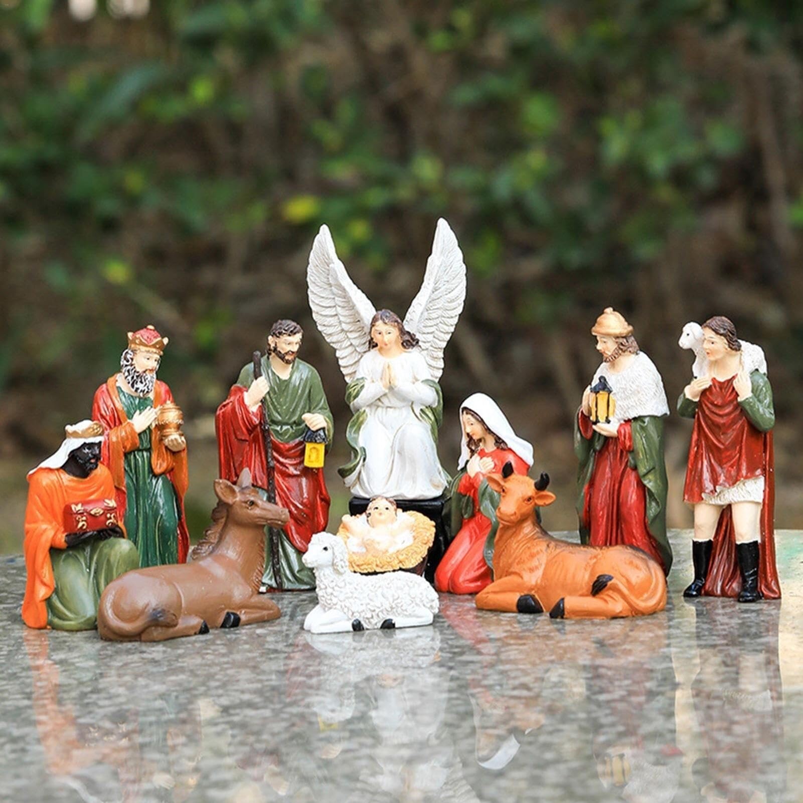 Krippenkasten-Set, Ornamente, Weihnachtskrippen-Set, 10-teiliges Krippenfiguren-Set Aus Kunstharz, Weihnachtsfiguren, Tischszenen, Krippensets Und Figuren, Krippenstall