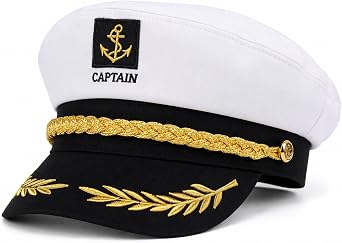 SUWOW Captain Hat Yacht Sailor Hat Nautical Skipper Cap Captains Cap Sailor Accessories for Halloween Captains Costume Sailors Costume for Men Women