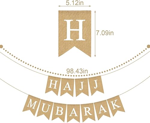 Miniatura 5 de Yute arpillera Hajj Mubarak Banner Mantel Chimenea Fiesta Guirnalda Decoración