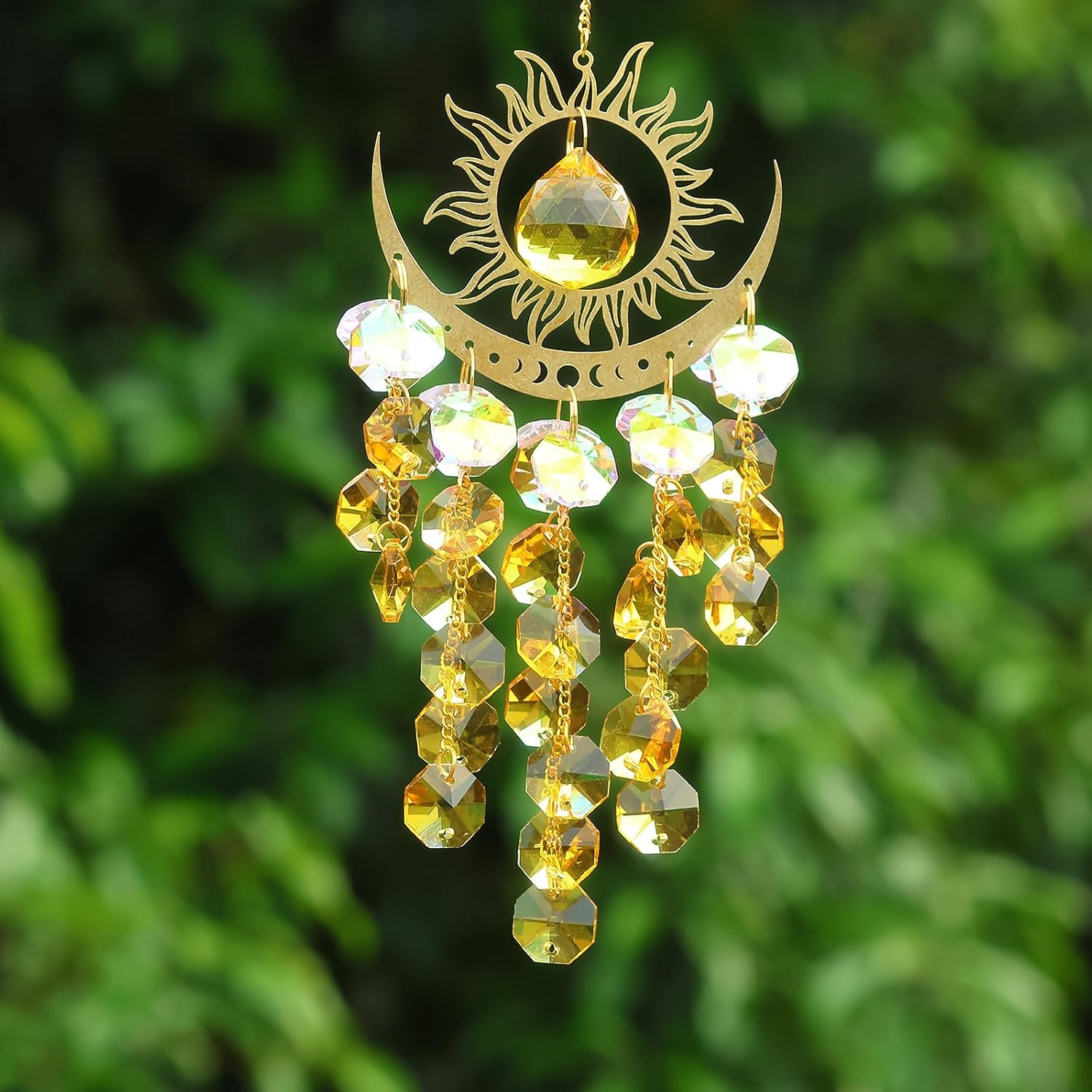 Colorful Crystal Rhinestones Suncatcher Window Hang Pendant, Sun Moon Crystal Drops Ball Prisms Ornament，Crystal Prism Suncatcher Window Hanging Indoor Outdoor Patio Garden Decor (Style B)