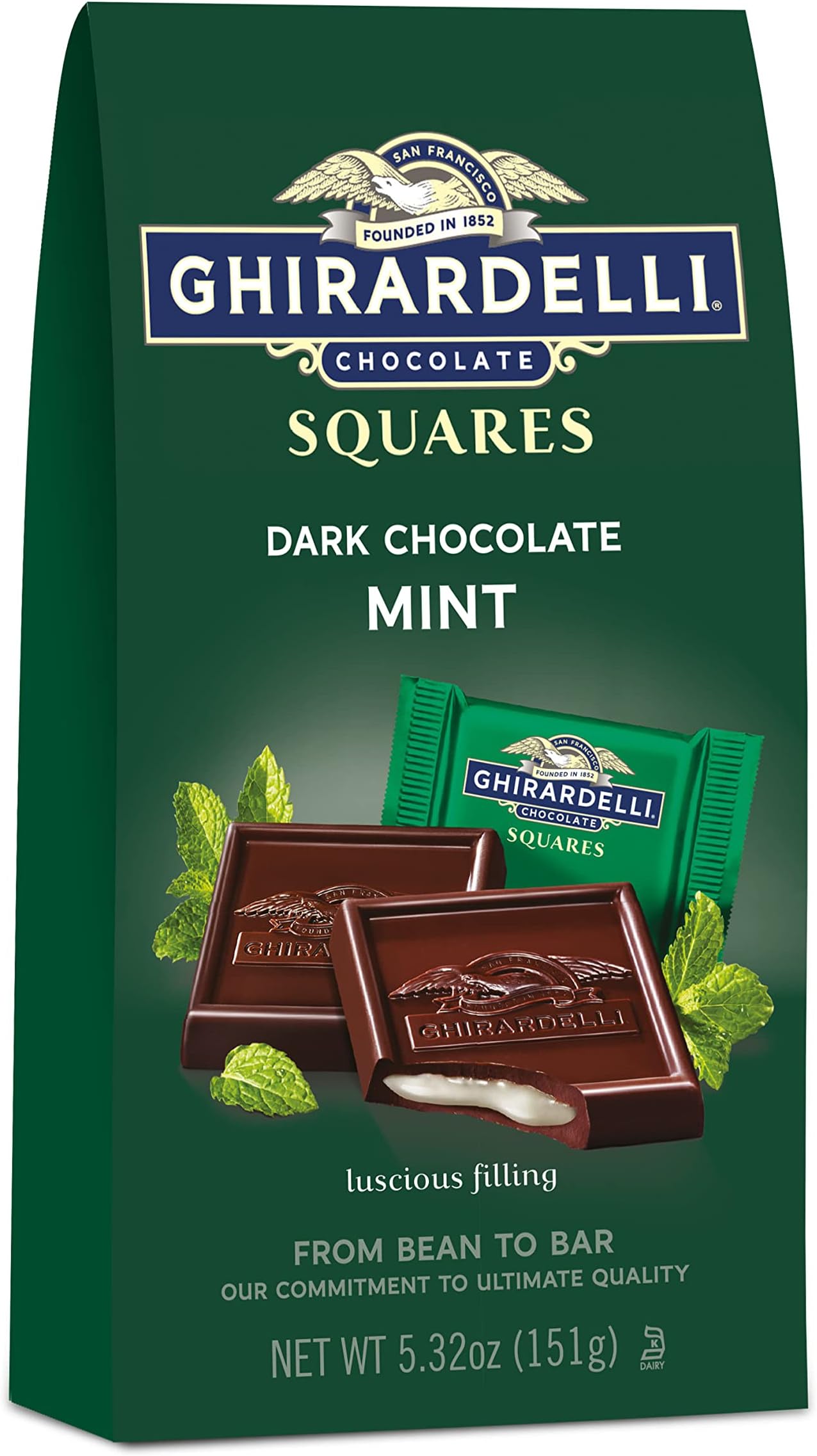 Ghirardelli Chocolate Squares, Dark and Mint Filled, 5.32 Ounce (Pack of 6)