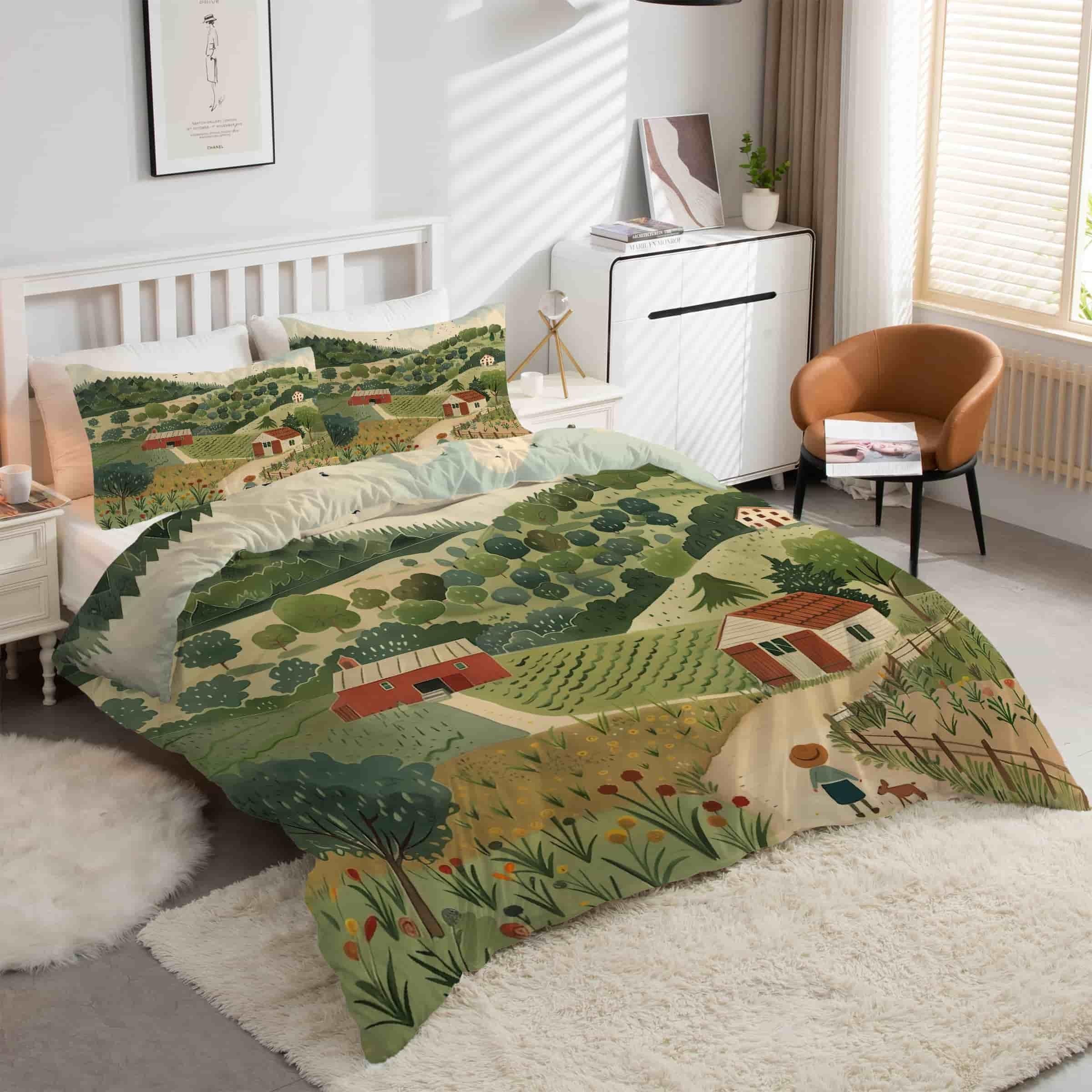 Housse de Couette 200x200 Parure de Lit Microfibre VillageForêt
