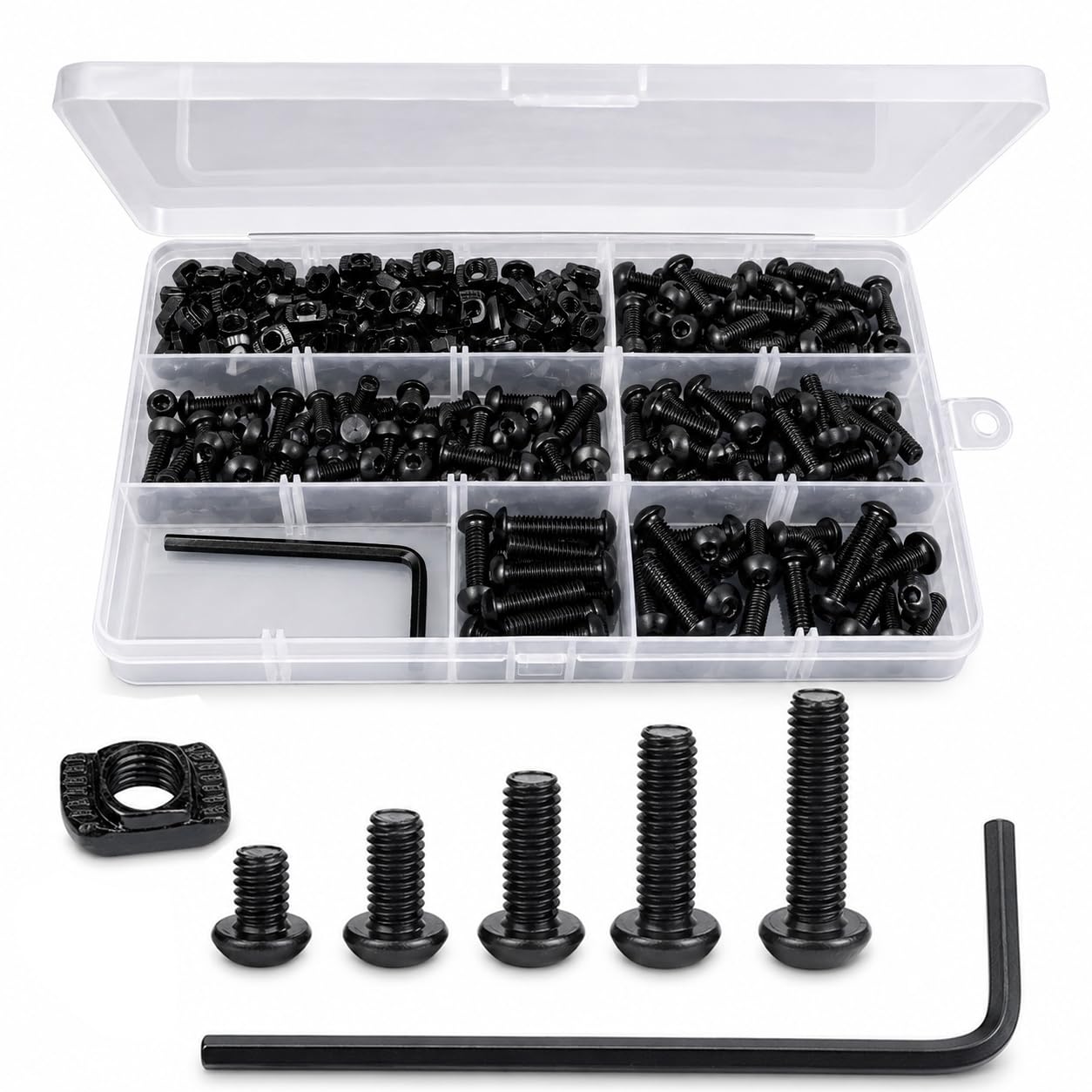 252PCS M5 T Nuts and T-Slot Bolts Extrusion Accessories Kitwith M5(8-20mm) Hexagon Socket Screws, T Nut and AllenWrench Compatible with 2020 Series Aluminum Extrusion