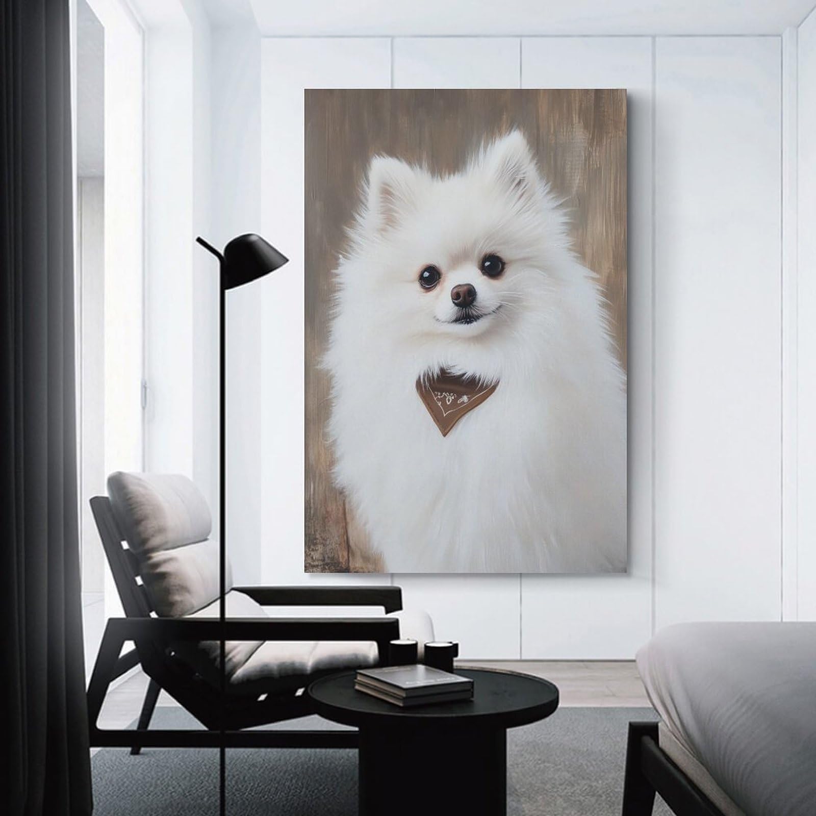 白*犬様 Ado ポスター Amazon.com: White Pomeranian Dog Wall Art Poster Trendy Canvas