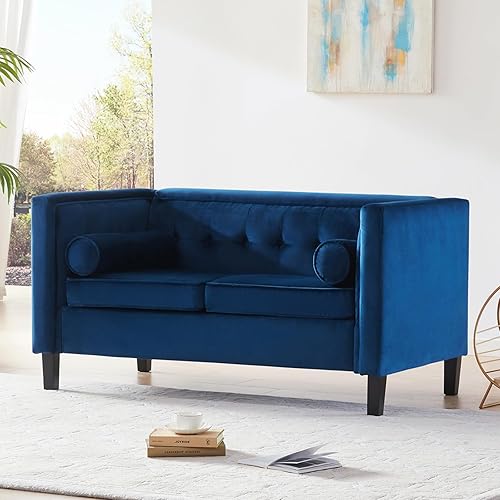 Sofá de terciopelo moderno de mediados de siglo de 58 pulgadas, sofá de 2 plazas con cómodos asientos profundos, sofá biplaza pequeño para muebles