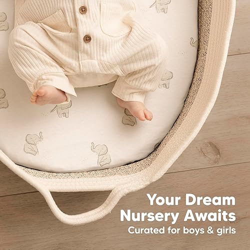 Miniatura 8 de Paquete de 2 sábanas orgánicas para moisés para niñas y niños, sábanas de colchón de moisés 100% algodón compatibles con Halo Bassinest Swivel