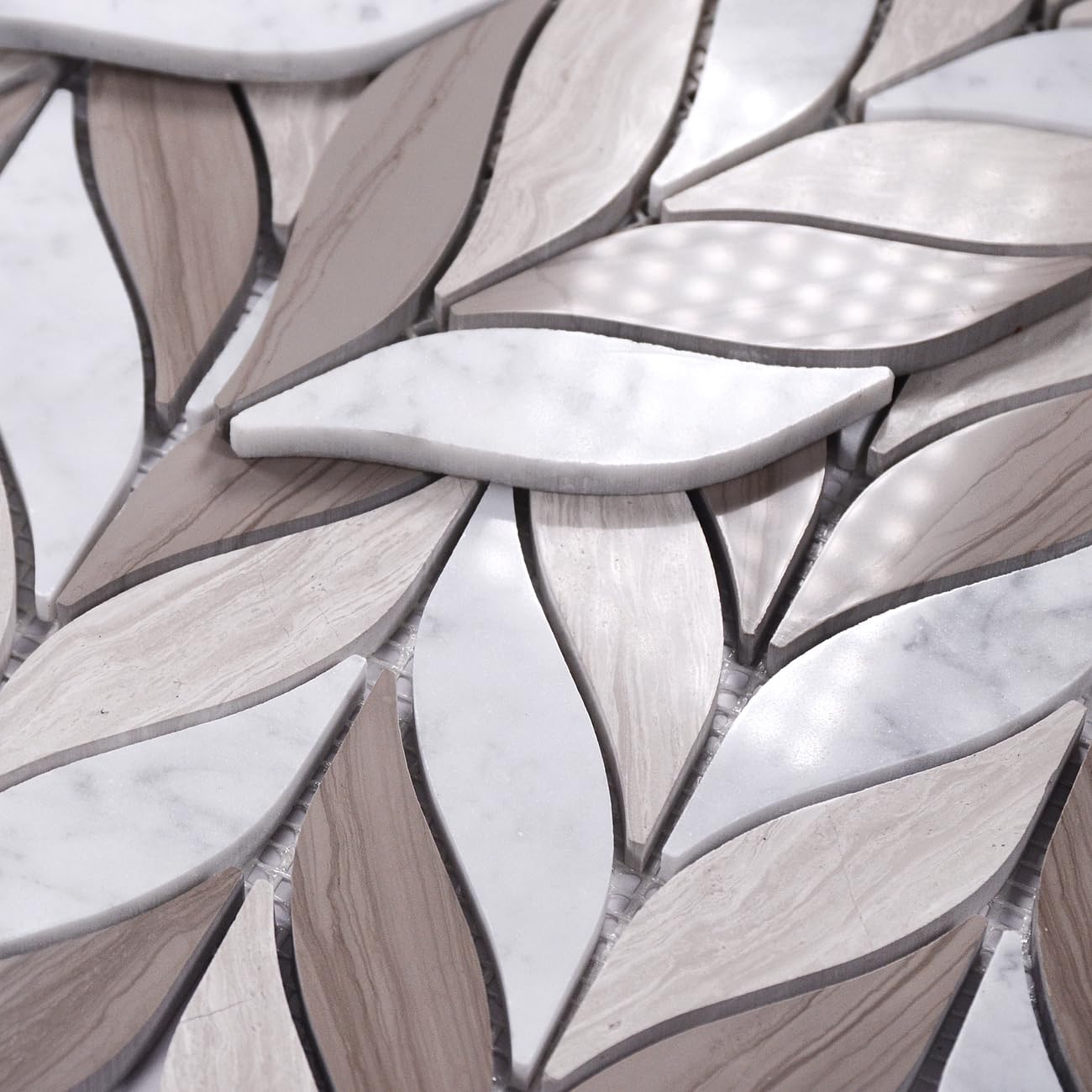 0.32" Thick 100% Natural Marble Stone Backsplash, Kitchen and Bathroom Backsplash, Mosaic Floor and Wall Tile, Accent Wall (5pcs, 4.2Sq.Ft,Carrara White+White Wood Grain+Athens Grey)