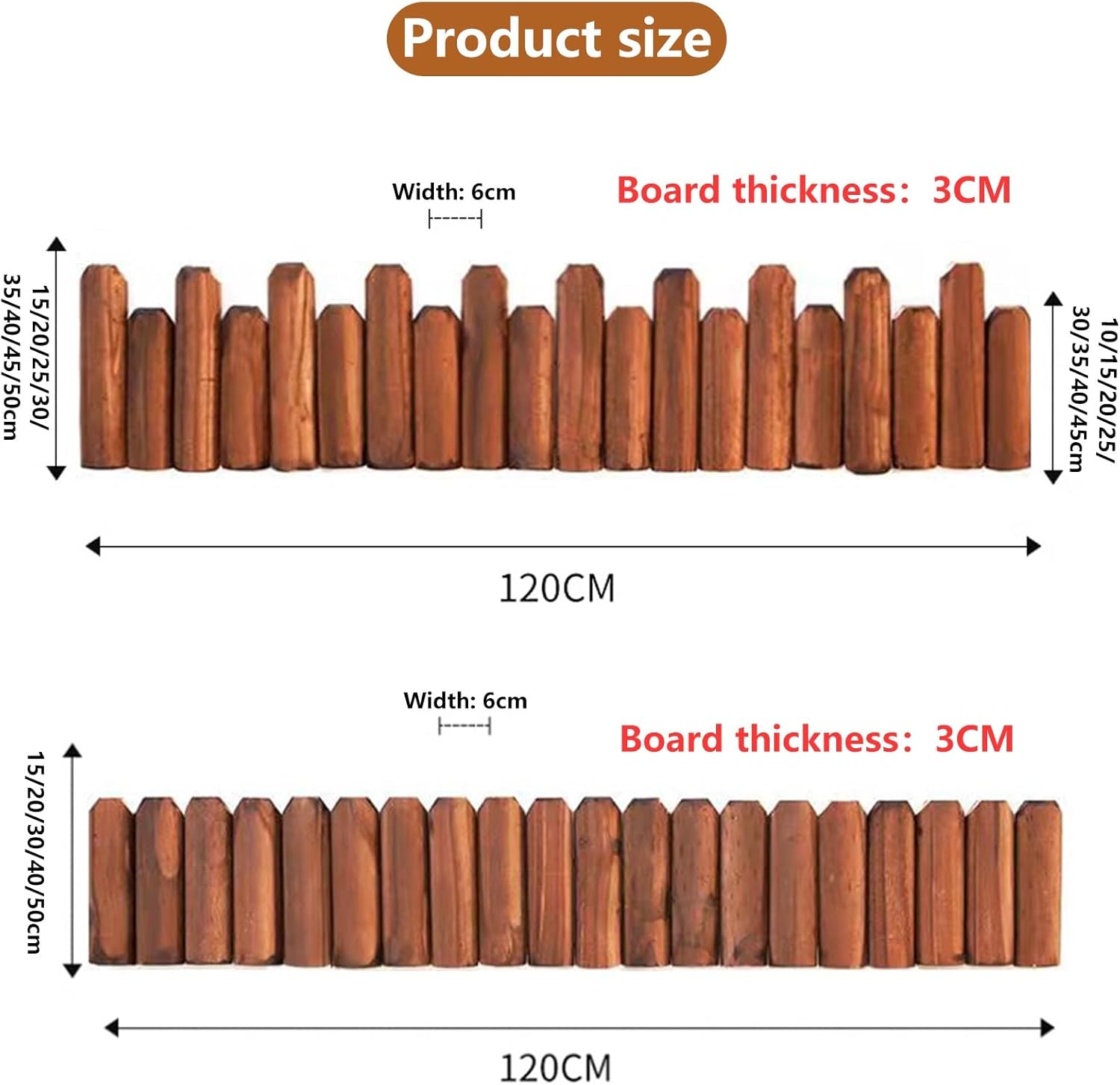 Garden Borders for Landscaping Wooden Garden Edging Border Outdoor Log Roll Border Edging Easy to Assemble Protect The Soil(Brown2,20x120cm/7.87x47.2in)