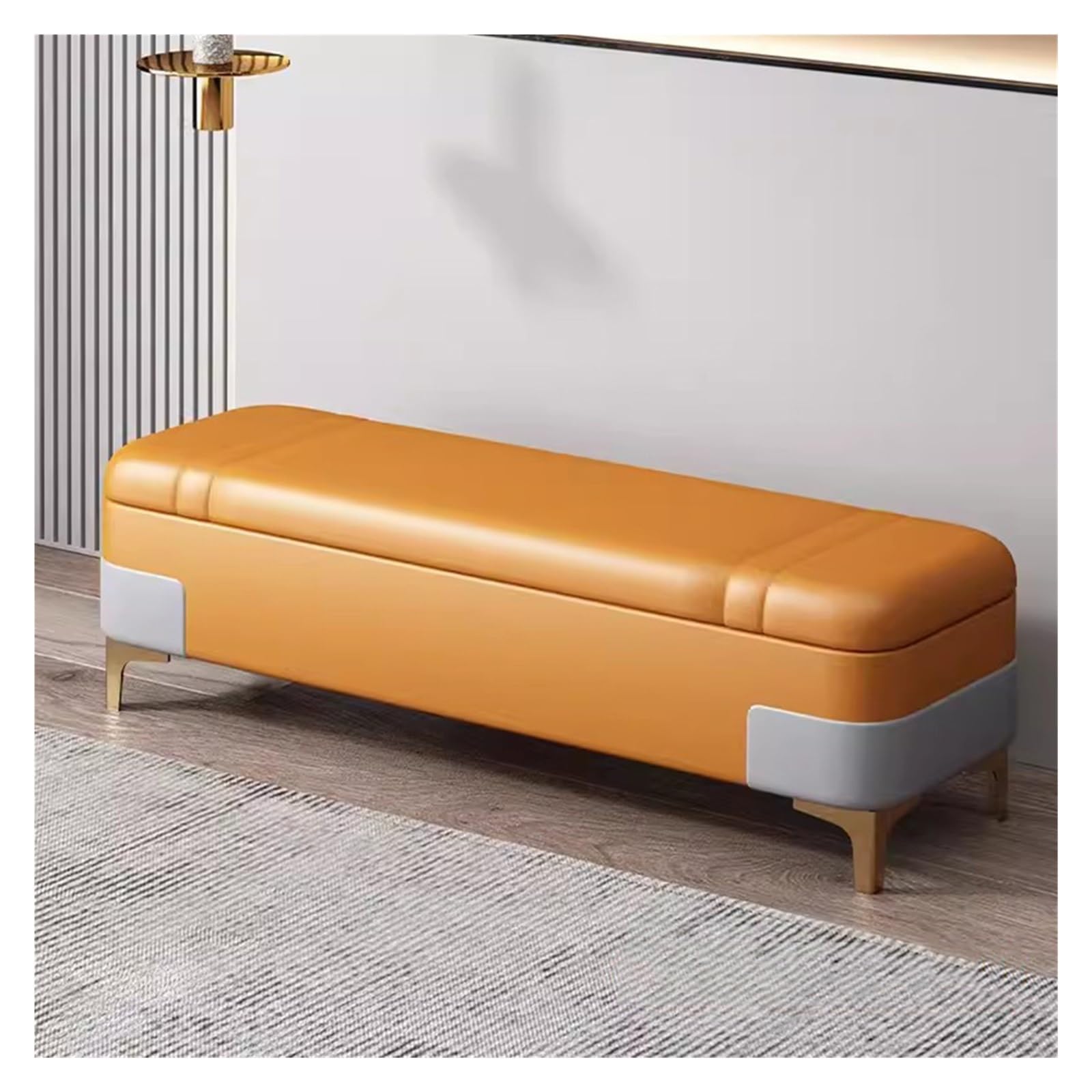Wdsopk Orange Upholstered Ottoman With Storage Bench,Faux Leather Storage Ottoman Bench Rectangle Footstool Extra Long Bedroom Bench For Living Room,Entryway（-80Cm）