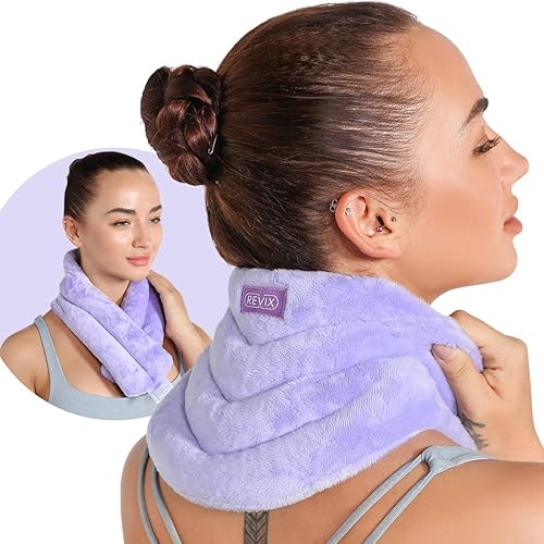 REVIX Almohadilla térmica para el cuello para microondas, con calor húmedo para estrés, calentador de cuello para microondas para mujer, paquete