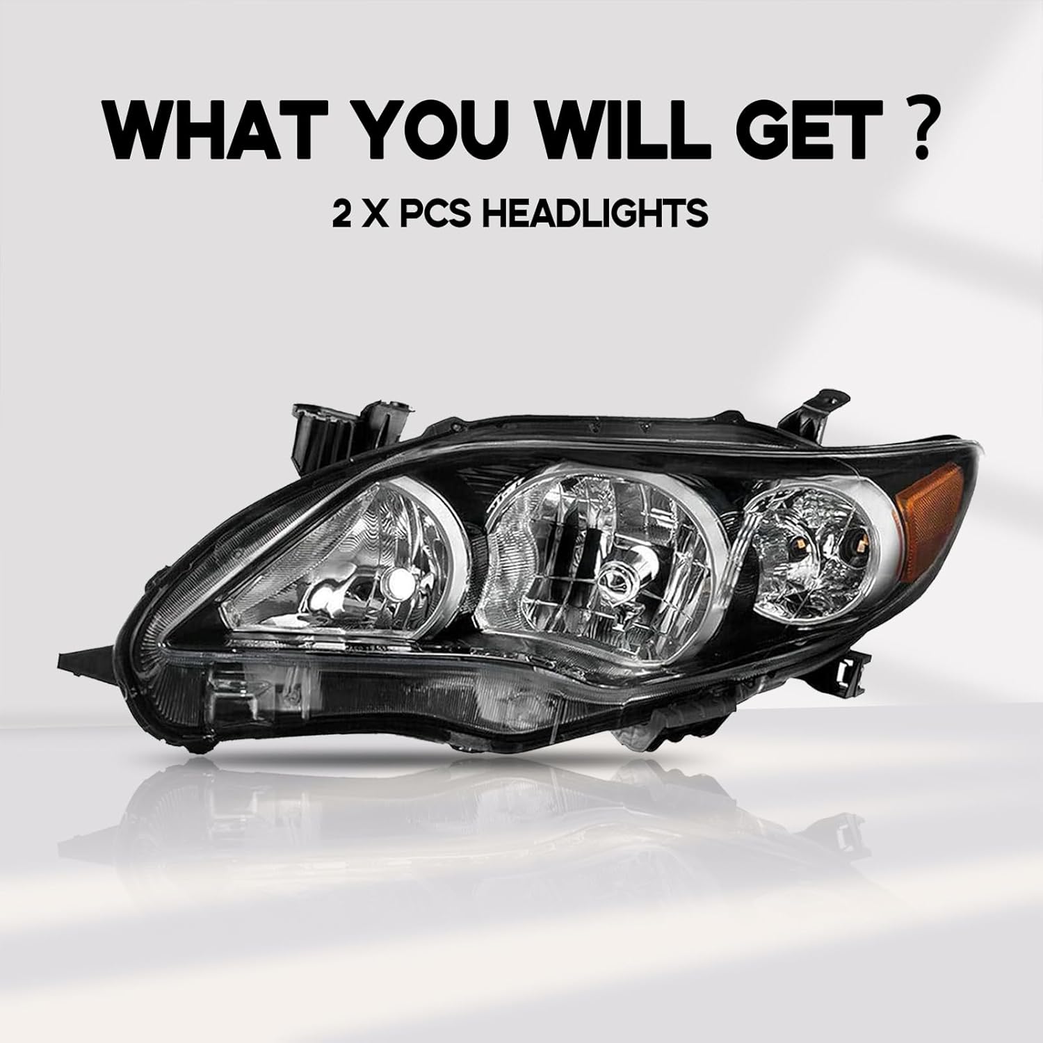 YLT AUTO Headlights Replacement Kit for 2011-2013 Toyota Corolla, Black Housing Headlight Headlamps Clear Lens Fit for 2011 2012 2013 Toyota Corolla S Le Ce Xle Xrs(Passenger&Driver Side)