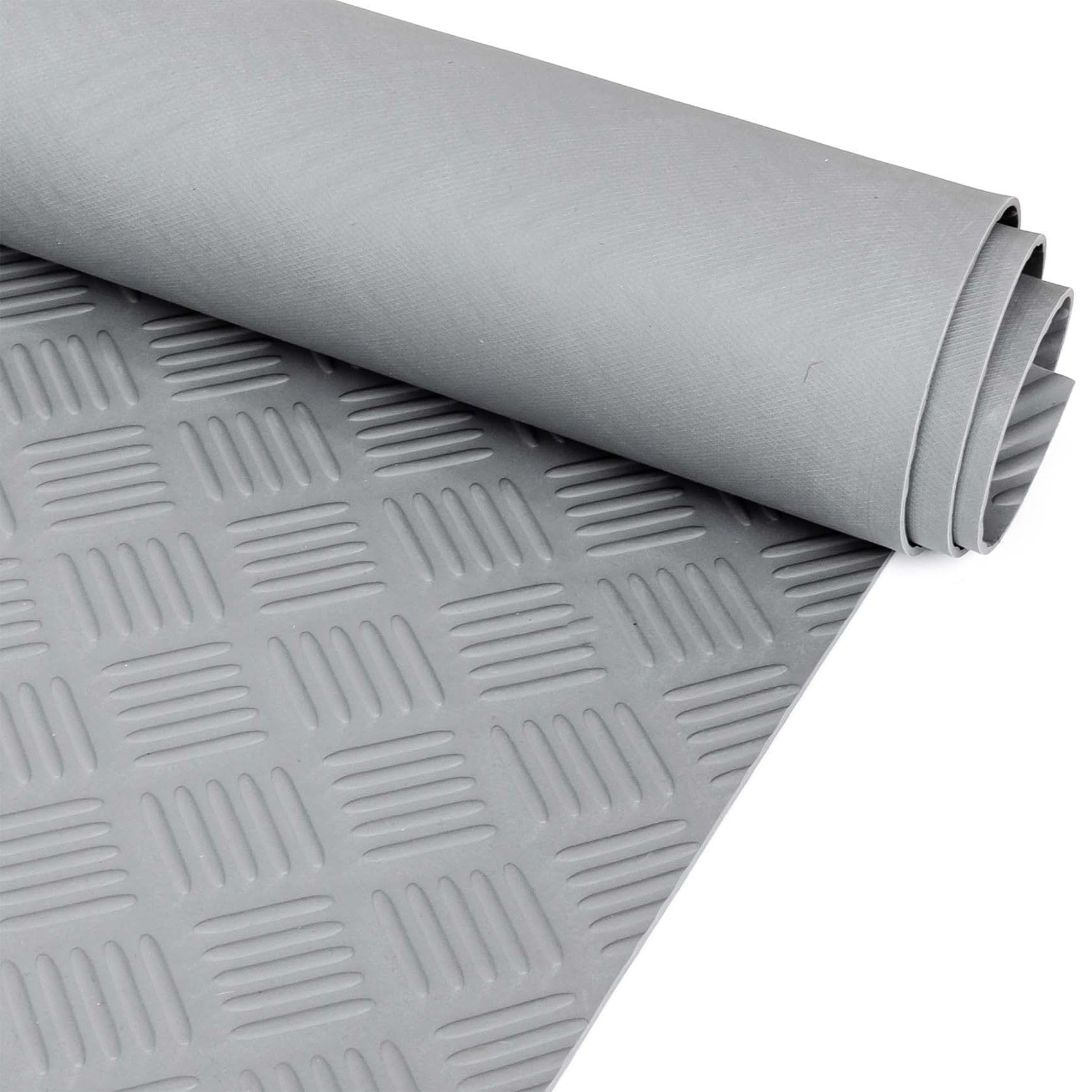 ANRO Tapis en caoutchouc au mètre - Tapis en tôle ondulée - 3 mm - En caoutchouc - Pour sol d'atelier, établi - Tapis antidérapant pour remorque, cave, garage, TPE - Faible odeur - 400 x 140 cm - Gris