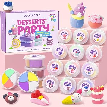 Air Dry Clay for Kids,12 Desserts Theme Party Foam Clay,Ultra Light Modeling Clay Kit, DIY Art and Home Party Favors for Boys & Girls Dessert