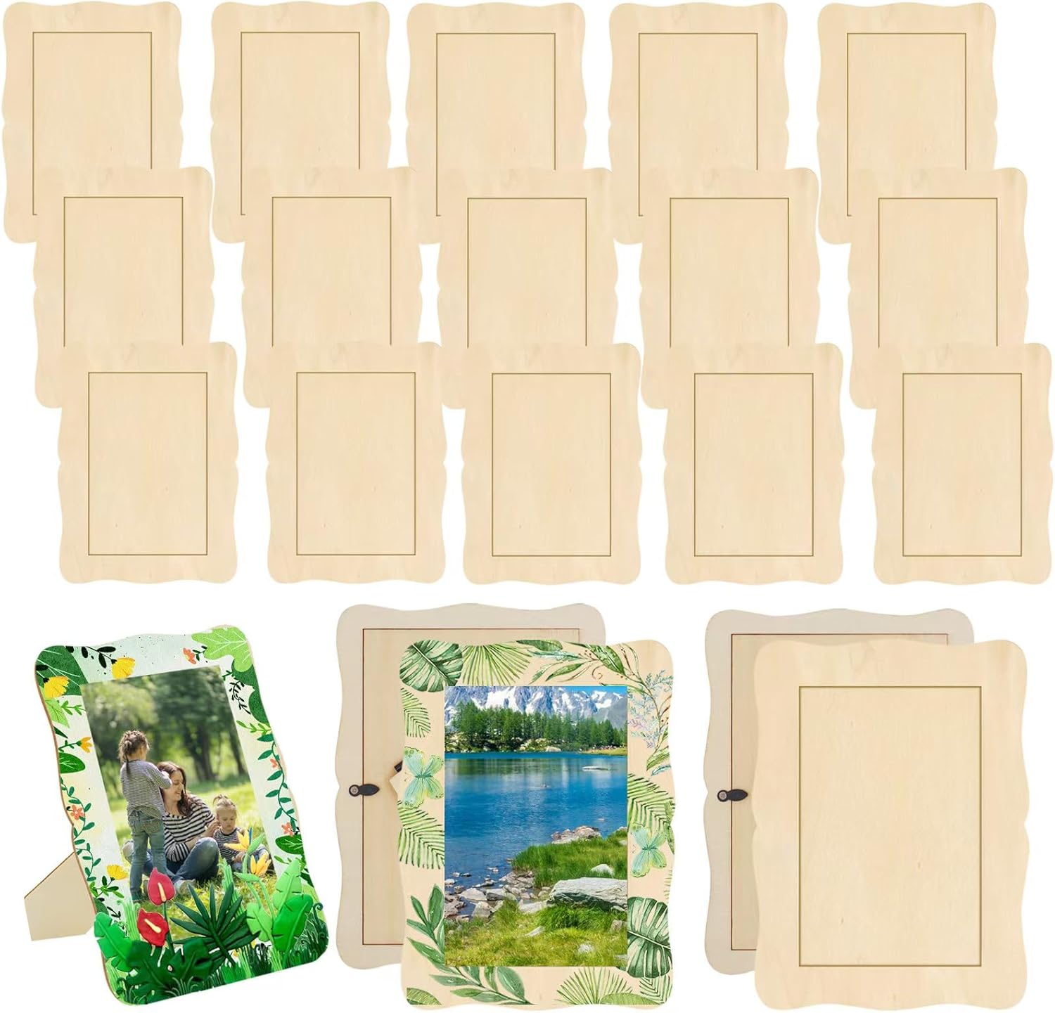 RYKOMO 20 Pack Wooden Picture Frames for Crafts, 4 x 6 Inch DIY Wood Picture Frames Unfinished Photo Frame for Valentine's Day Gift New Year Birthday Party Father's Day Mother's Day Wood Decor