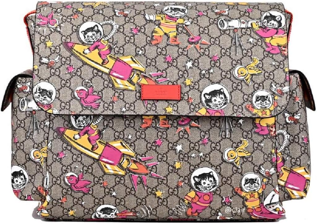 Gucci Space Cats Cat GG Canvas Diaper Bag Baby Beige Multicolor Orange Italy New