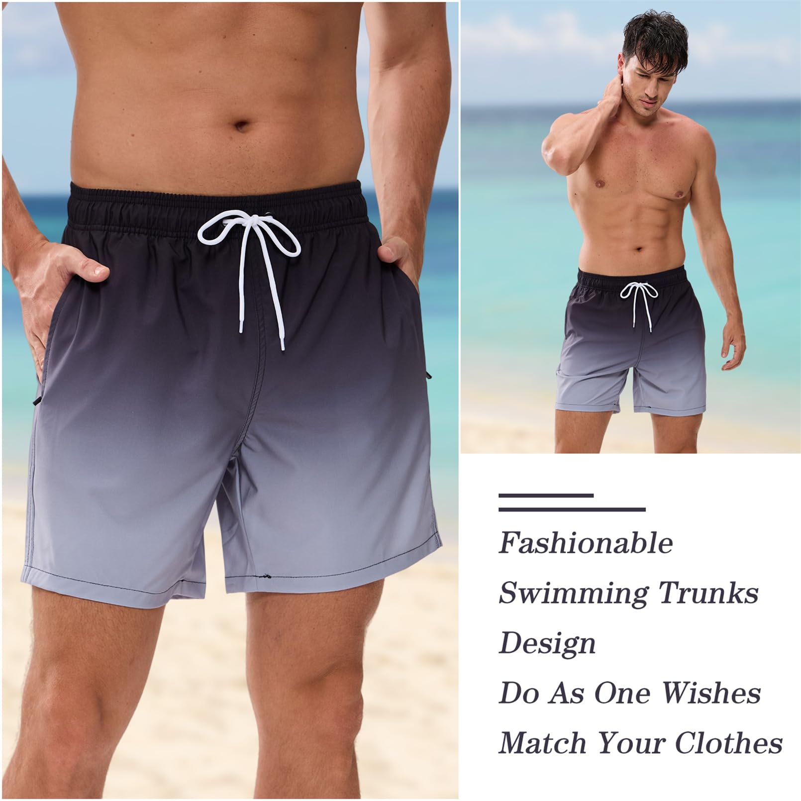 Vorvowry Costume Uomo Mare Calzoncini Asciugatura Rapida Costumi da Bagno Impermeabile Boxer con Tasca Estivi Pantaloncini Uomo Colore Sfumatore per Nuoto Corsa Fitness