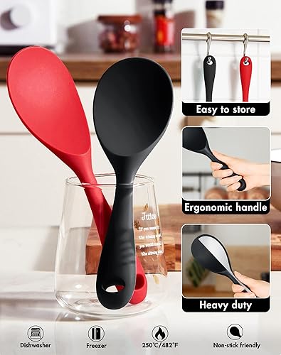 Miniatura 2 de 2 piezas de paleta de arroz de silicona, espátula antiadherente, cuchara de arrocera resistente al calor (negro)