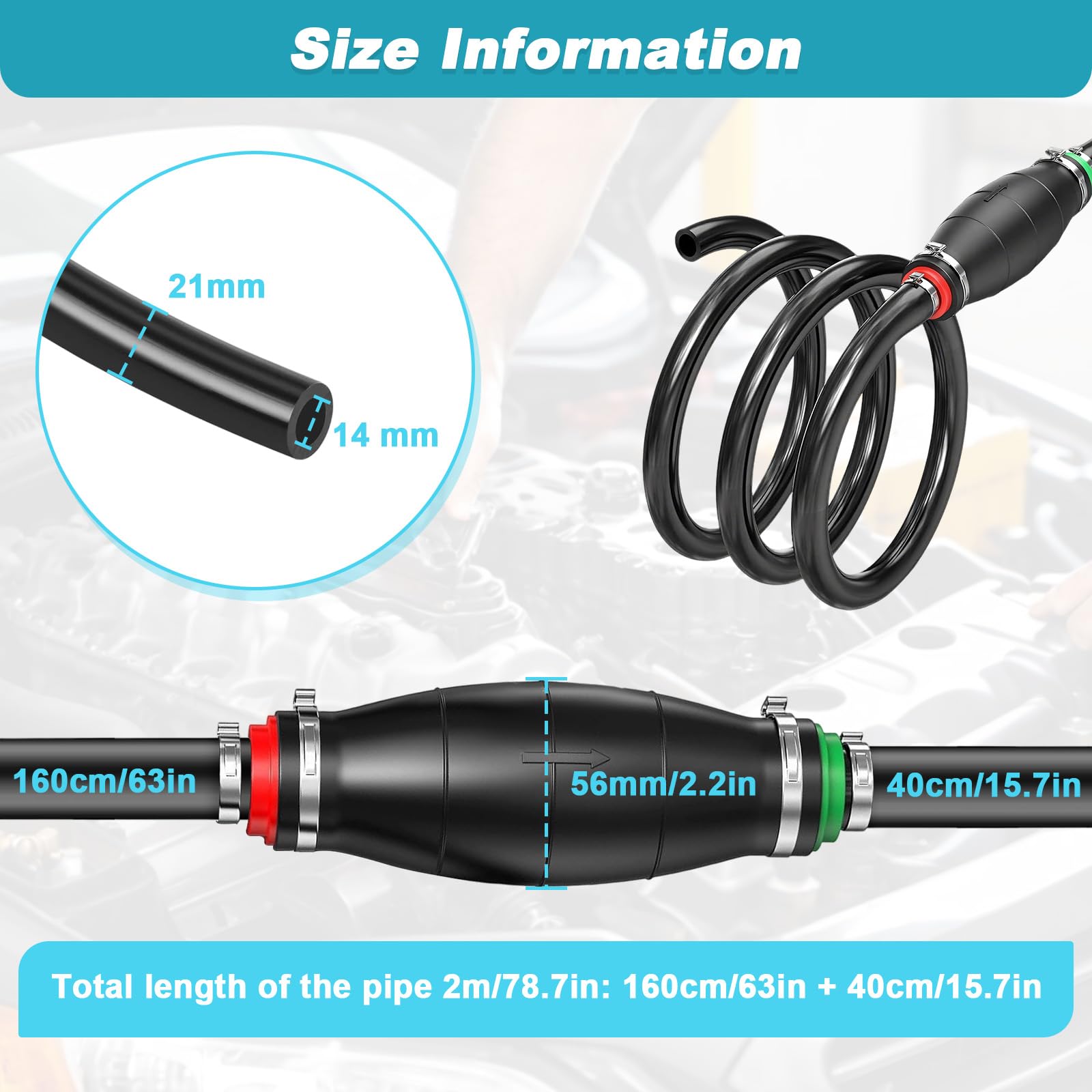 Pompa Trasferimento Manuale Carburante con 2M Tubo Sifone Gomma Flessibile, Linea Aspirazione Acqua Mano Portatile per Veicoli Barca Auto Serbatoio per Travaso Benzina, Olio, Diesel, Gasolio, Liquido
