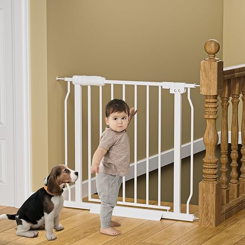 Miniatura 49 de Puerta pequeña y estrecha para bebés para escaleras, puertas, pasillos de 24 a 29 pulgadas de ancho, puerta de bebé montada a presión para caminar a