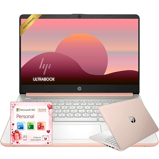 HP Rose Gold Ultrabook Laptop with Microsoft Office 365, 1.1TB Storage (1TB OneDrive and 64GB SSD), 8GB RAM, Intel Multi-Core, No Mouse | Casual Use, Stunning Color, Quick Setup, Lightweight
