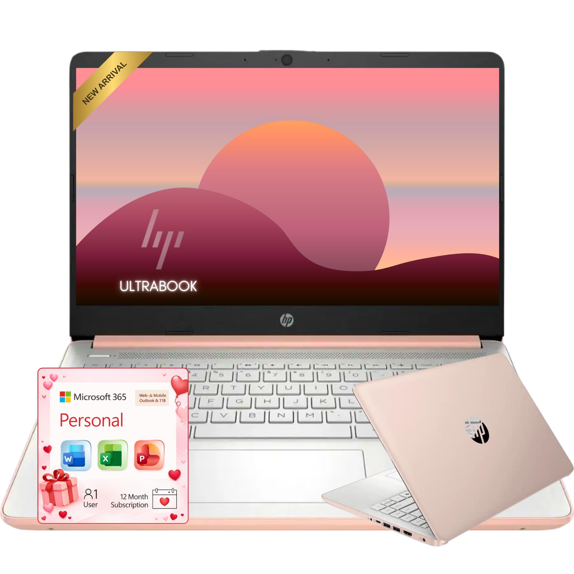 HP Ordenador portátil Ultrabook de oro rosa con Microsoft Office 365, CPU Intel de 2 núcleos, almacenamiento de 1.1 TB (1 TB OneDrive y 64 GB SSD), 8 GB de RAM, Windows 11, sin mouse