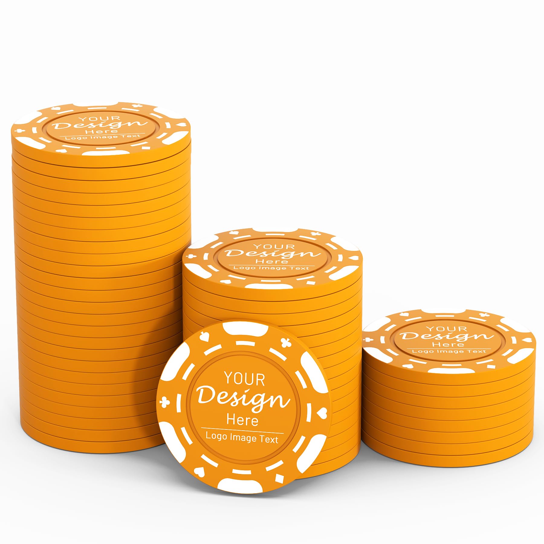 Shueewago 100-1000 Custom ABS Poker Chips,Available in 9 Colors, Imprinted with Your Personalized Text or Image for Bar,Drink or Dessert Shop Tokens,Party,Wedding,Rush Production Available (Orange)