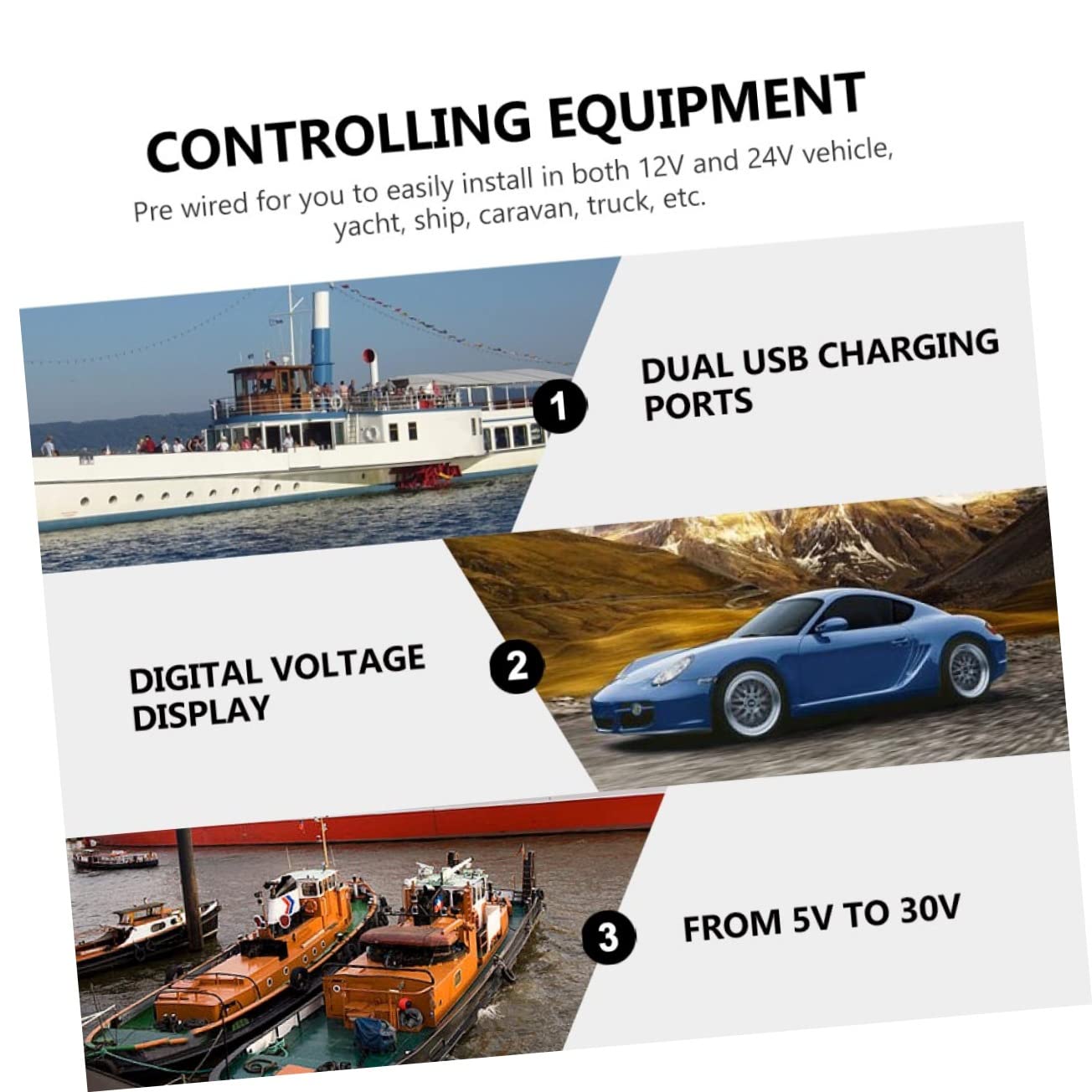 Panel de Control Marino Doble USB 4.2a y Voltímetro para Coche, Camión y Rv