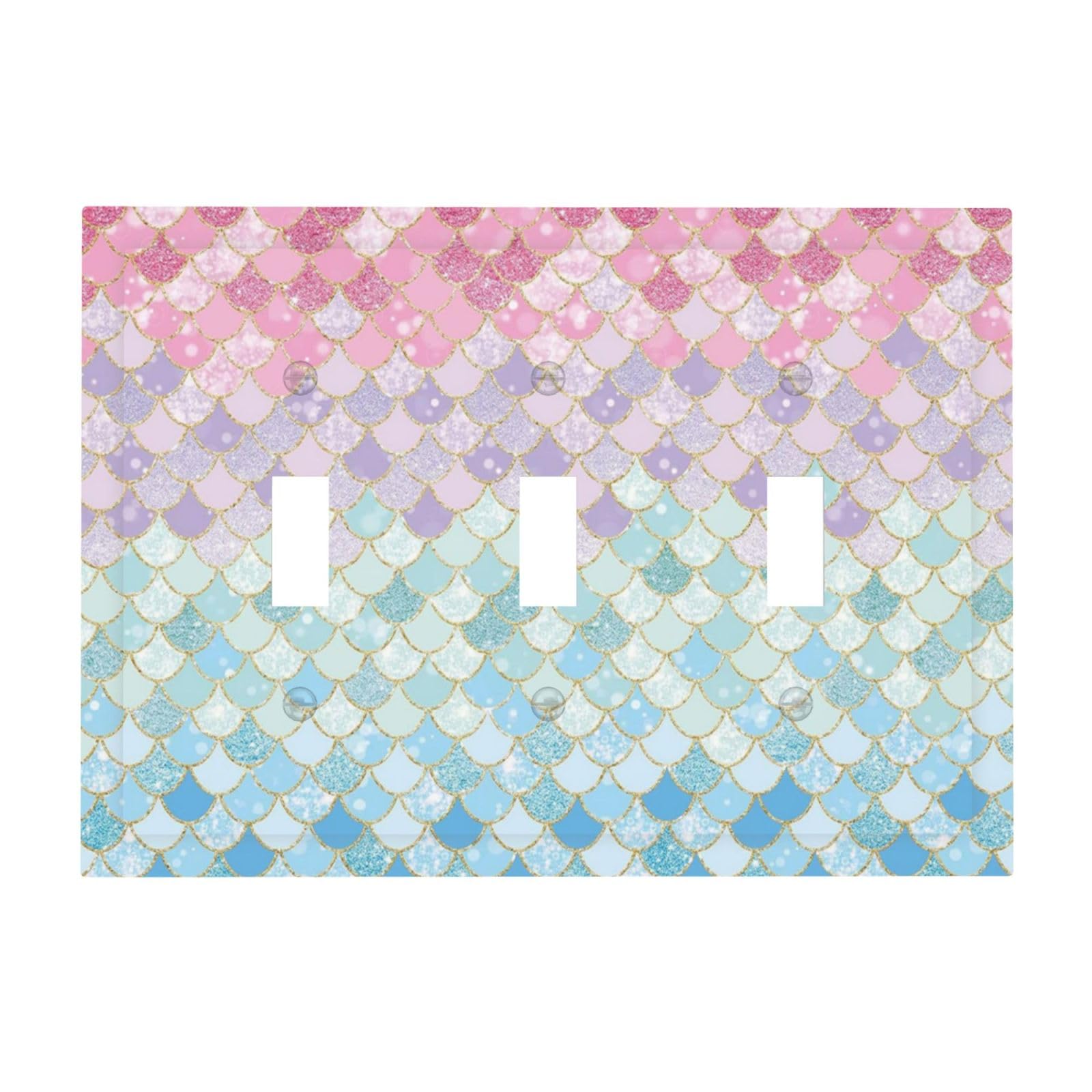 Colorful Mermaid Scales 3 Gang Light Switch Plate Decorative Triple Toggle Wall Plate Cover Electrical Faceplate Swichcovers for Girls Bedroom Kids Baby Nursery Living Room Bathroom Art Panel Decor