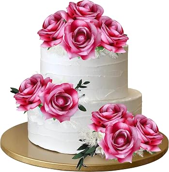 Rsstarxi 9 Pack Artificial Flowers Cake Topper DIY Wedding Pink Artificial Roses Cake Decorations for Bridal Shower Birthday Wedding Anniversary Party Decorations