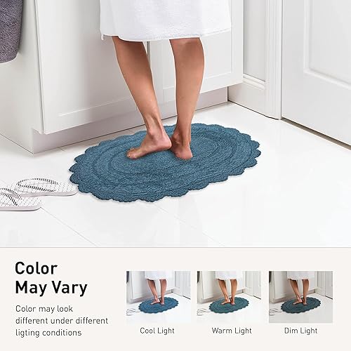 Miniatura 6 de Chardin home Alfombra de baño de ganchillo azul provincial, 100 % algodón, ovalada con borde de ganchillo hecho a mano, 21 x 34 pulgadas, alfombra