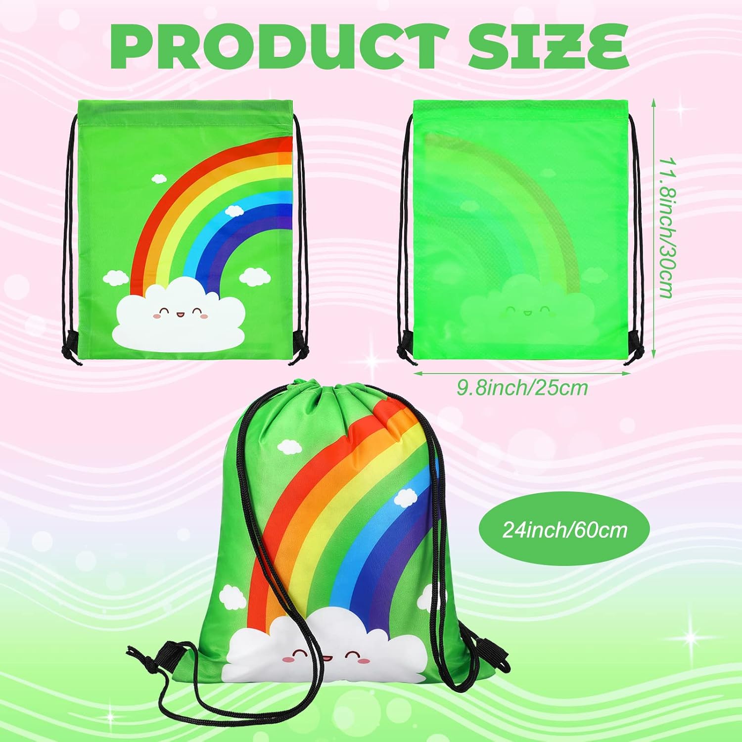 Ferraycle 24 Pcs Rainbow Party Favor Bags Rainbow Birthday Party Supplies Drawstring Bags Goodie Candy Treat Gift Backpack Colorful Decorations for Girls Kids Birthday - Image 3