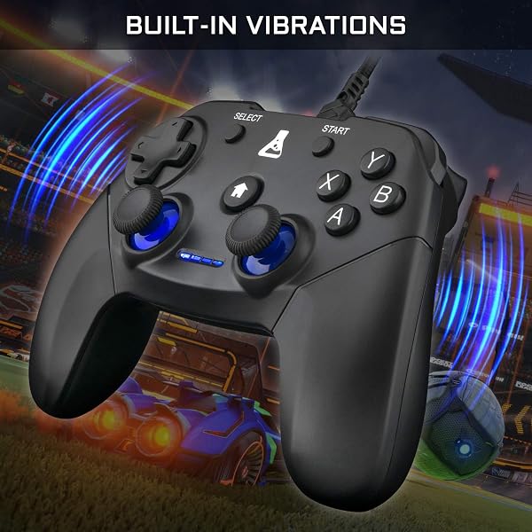 THE G-LAB K-Pad Thorium Controller di Gioco PC e Ps3 USB con Cavo - Vibrazione Integrata, Gamepad Game Controller con Cavo Elettrico - Joystick per PC Windows 10-11, Ps3, Android (Nero) - 3